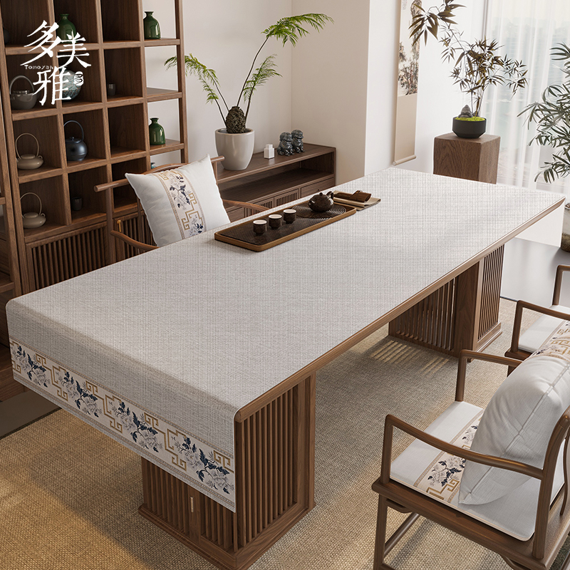 中式茶桌布防水棉麻桌布定制