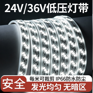 24v低压防水灯带led超亮工程工地塔吊隧道养殖户外照明36V灯条长