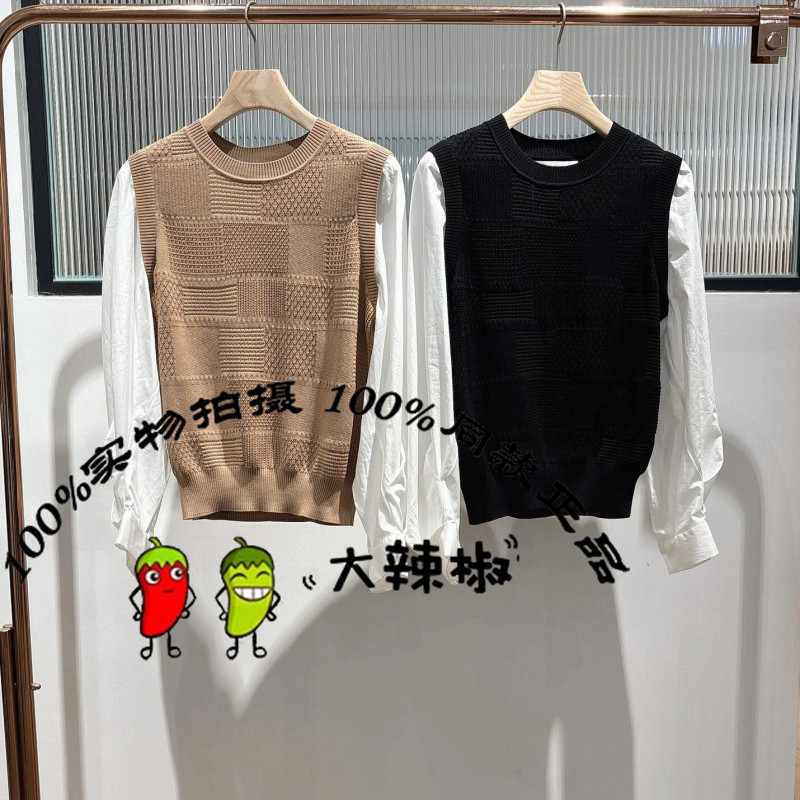 BDR3SD3071商场拼接设计感假两件套圆领长袖套头针织衫飞翔的我
