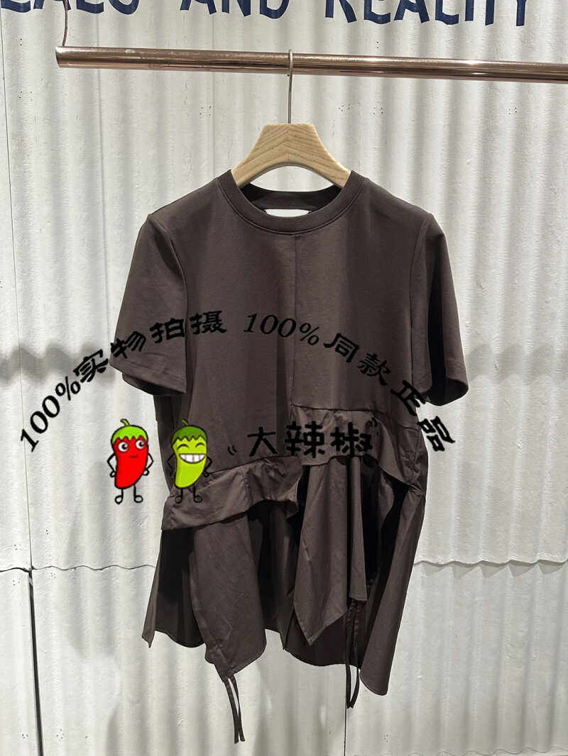 BDR3YD1765商场设计感T恤秋新款不规则别致短袖拼接上衣边境无语