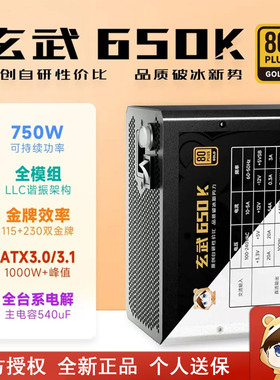 驿晨宇玄武650K+金牌全模组额定650W台式机静音白色ATX主机电源