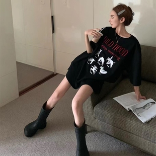 下装消失欧货大版中长款t恤女遮屁股大码高个子加长版洋气连衣裙