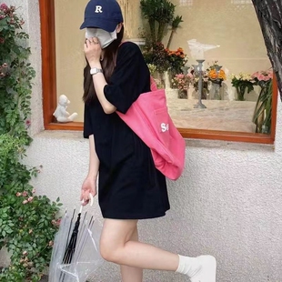 欧货大版下装消失t恤女中长款遮屁股大码高个子加长版洋气连衣裙