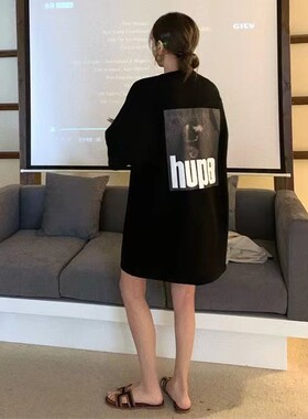 短袖大版下衣失踪t恤女中长款遮屁股欧货大码200斤t恤裙T高个子夏