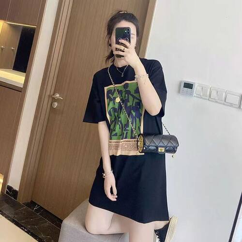 下装消失欧货大版中长款t恤女遮屁股大码200斤高个子加长版连衣裙