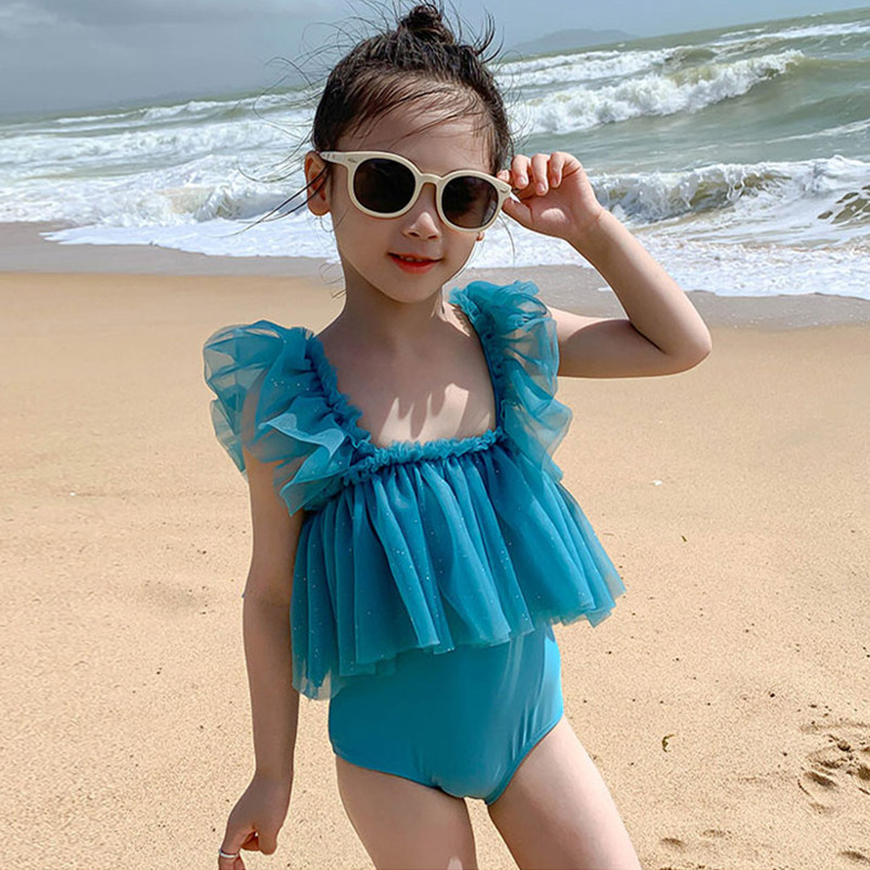 女童泳衣时尚公主纱裙韩国ins小公主3-6-9岁女宝宝连体学生游泳装