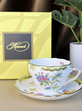 赫LUN印度之花下午茶咖啡杯碟釉下彩欧式红茶杯维多利亚花园礼盒