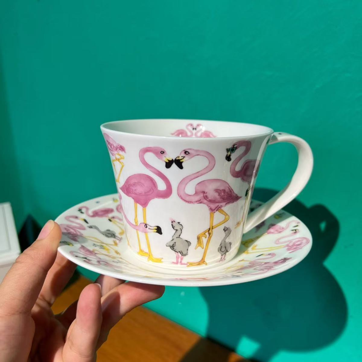 DUNOO*丹家火烈鸟马克杯骨瓷早餐杯下午茶咖啡杯碟办公室家用杯子