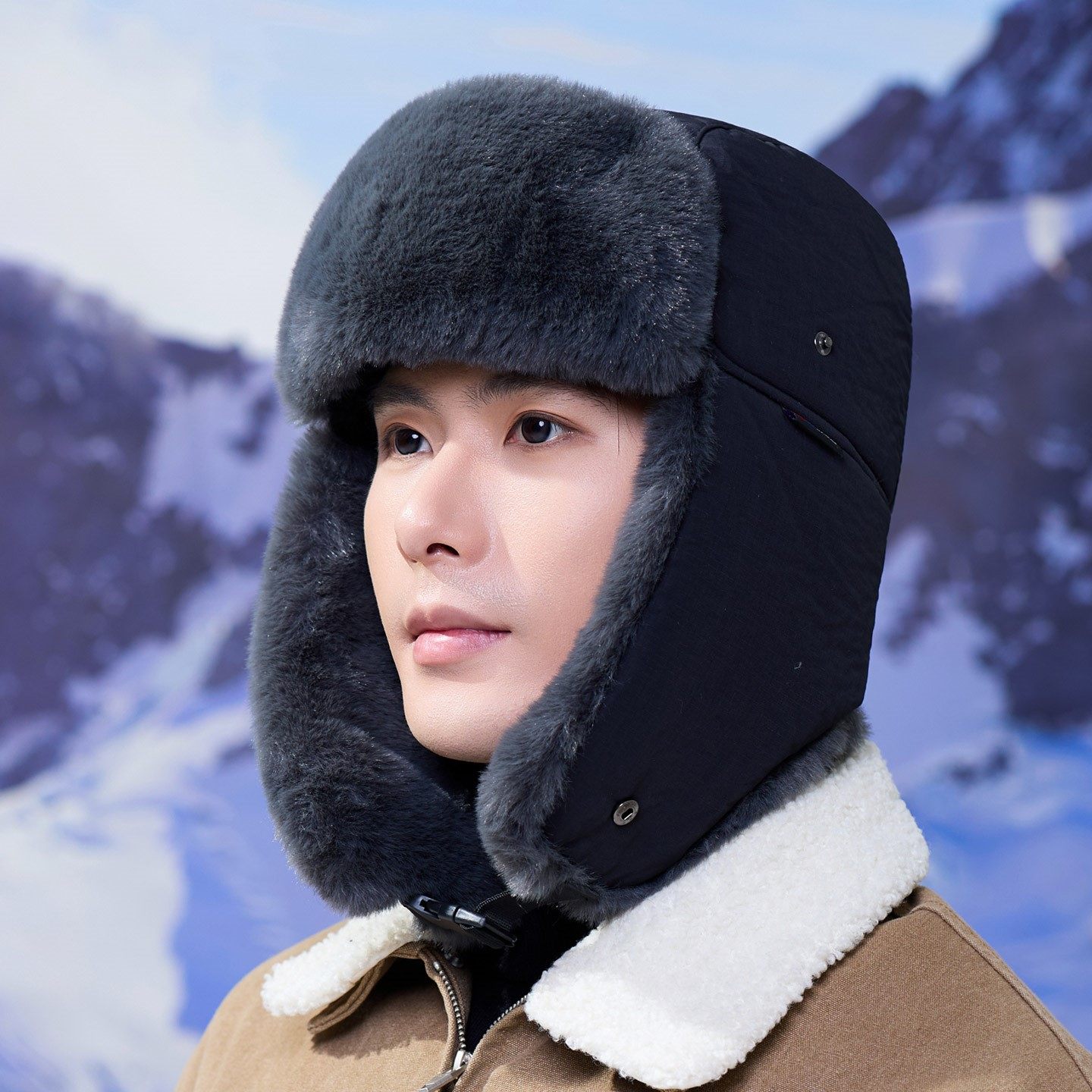 帽子男全毛防寒雷锋帽男款冬季加绒加厚保暖护耳骑车东北老人棉帽