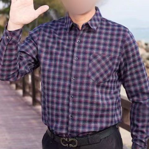 男士中老年棉质长袖衬衫
