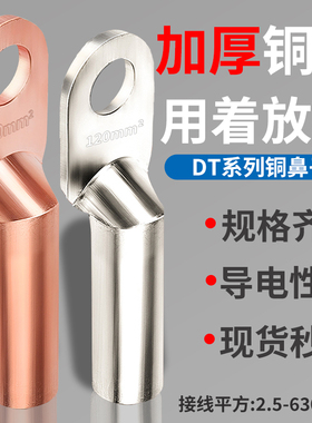 DT铜鼻子紫铜堵油电缆接头压线耳6/10/16/25/35/50/70/95/120平方