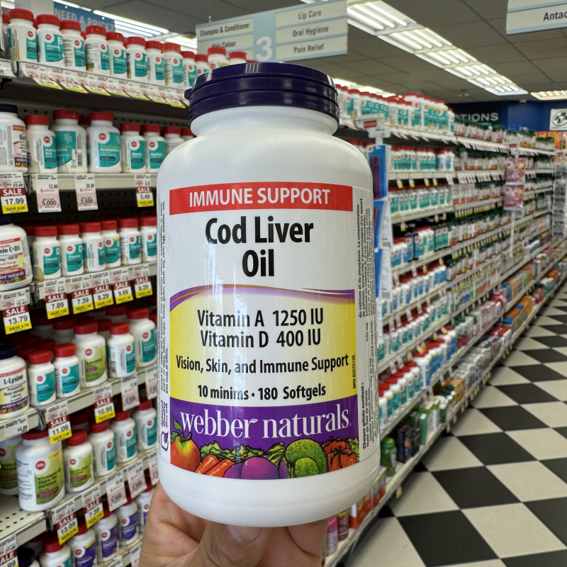 加拿大发货Webber Naturals鳕鱼肝油胶囊维生素A和VD任意2件包邮