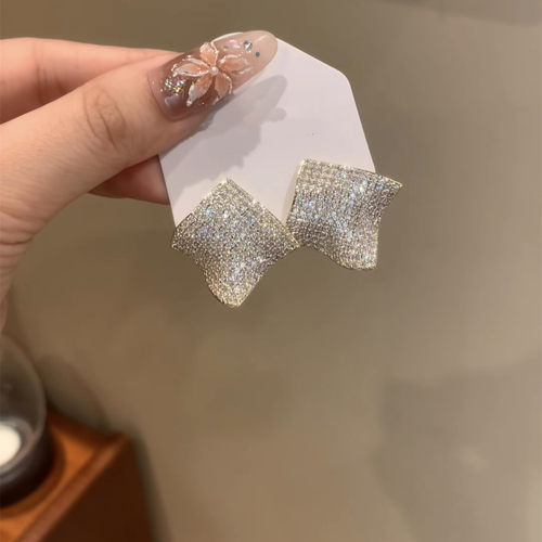 气质超闪几何菱形耳钉女微镶满钻高级感耳环时尚百搭奢华大气耳饰