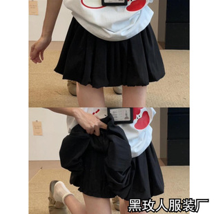 花苞短裙女夏季2025爆款高腰绿色a字泡泡蓬蓬裙小个子蛋糕半身裙