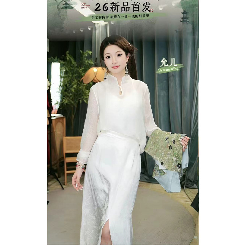 【侯允儿限定】设计师获奖作品丨天然丝麻开衩提花裙裤213510-1