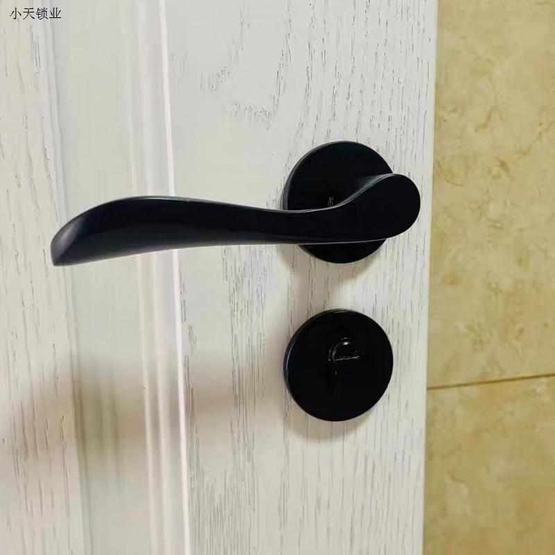 卧室房间锁具静音门把手黑色家用磁吸锁房门Q锁分体木门锁室内.