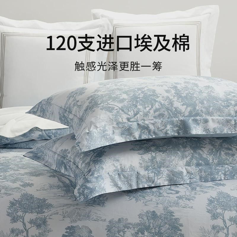进口120支埃及棉印花q四件套简约纯全棉套件轻奢被套床上用品床单