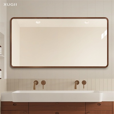 中古风胡桃木纹浴室镜子挂墙式