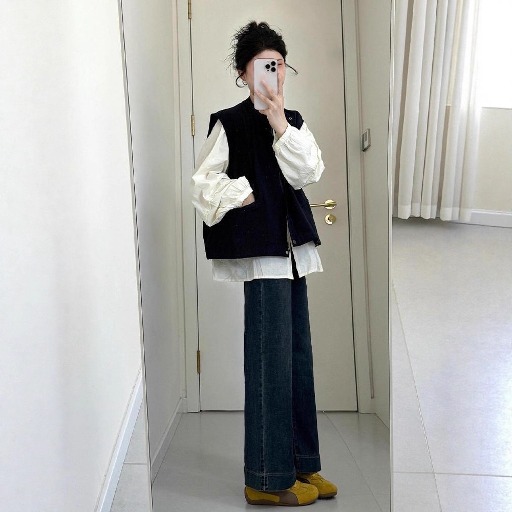 2025超火穿搭一整套韩系减龄马甲叠穿法式衬衫百搭休闲牛仔裤