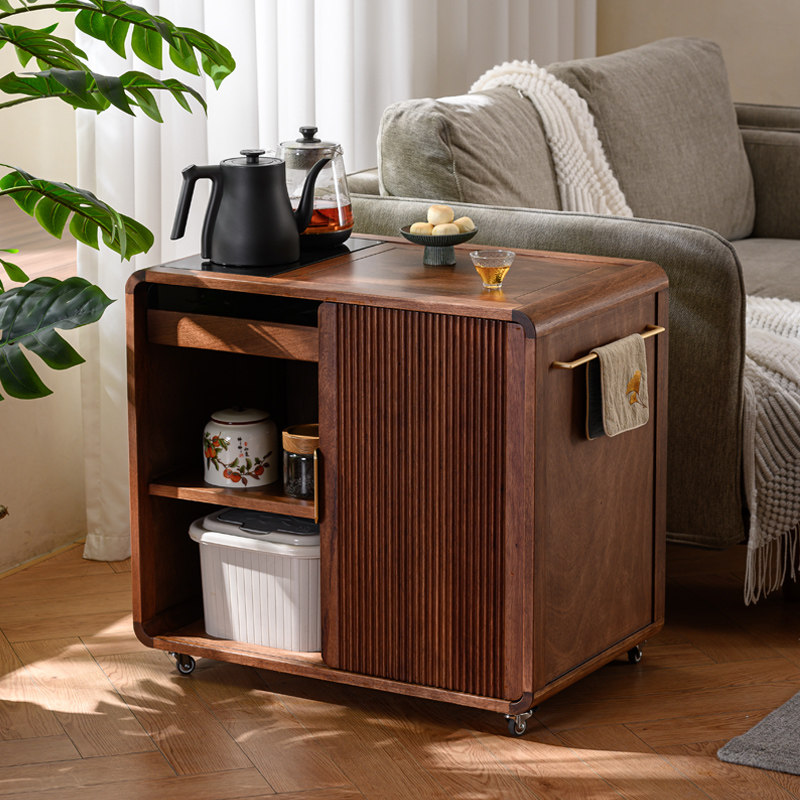 胡桃木茶水柜移动茶水台茶桌侧边柜烧水壶一体边几茶台茶柜置物架