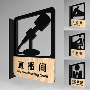 亚克力网红直播室直播间门牌影剧组电台工作室化妆间会议室双面侧装办公室门牌亚克力创意镂空科室标识牌定制