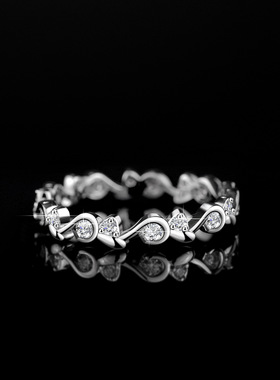 莫桑石戒指女S925银戒指树枝几何排戒ins戒子镀PT950 铂金