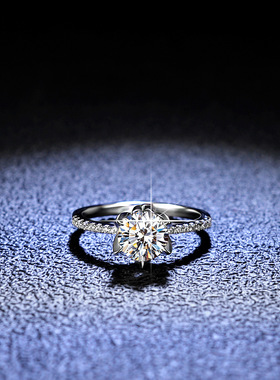 925纯银戒指莫桑石枫叶六爪女指环时尚经典皇冠饰品送女友礼品