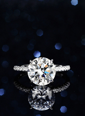 经典四爪s925纯银戒指5克拉莫桑石镀PT950 铂金女士鸽子蛋婚戒