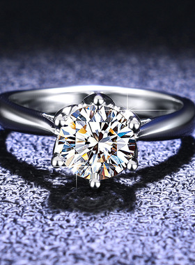 经典六爪莫桑石戒指 S925纯银莫桑石镀PT950 铂金女款首饰品配饰