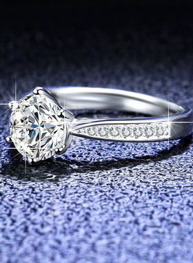 s925纯银戒指莫桑石镀PT950 铂金女士戒子六爪经典皇冠求婚戒饰品