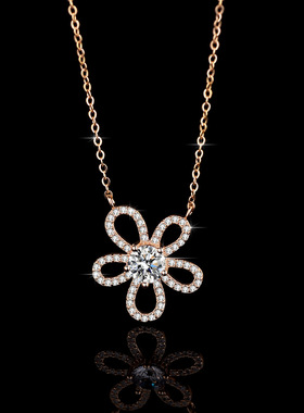 s925银吊坠莫桑石ins项链女款太阳花花朵项链镀PT950 铂金锁骨链