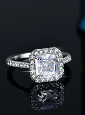 莫桑石戒指S925银镀PT950 铂金宝塔3克拉戒子异形阿斯切时尚指环