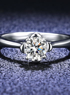 925纯银戒指镀PT950 铂金时尚高档四爪钻戒女神轻奢大气指环饰品