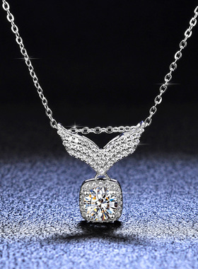 S925银镀PT950 铂金吊坠莫桑石项链女款天使之翼ins吊坠锁骨链