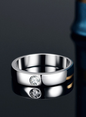 s925银戒指莫桑石镀PT950 铂金男士指环霸气时尚直排男戒子礼品