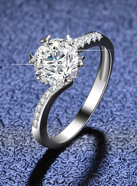 s925纯银莫桑石镀PT950 铂金高端活口戒子扭臂雪花戒指开口可调节