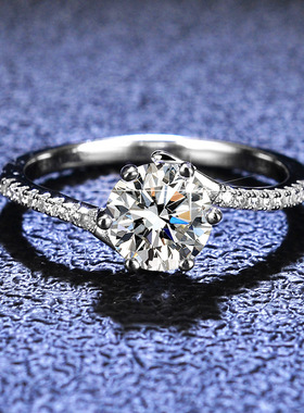 莫桑石女925纯银镀PT950 铂金戒指六爪闪钻ins戒托小众个性尾戒子