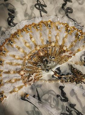 扇子羽毛羽毛扇团扇Lolit洛丽塔折扇仙气白色古典宫廷国潮古风