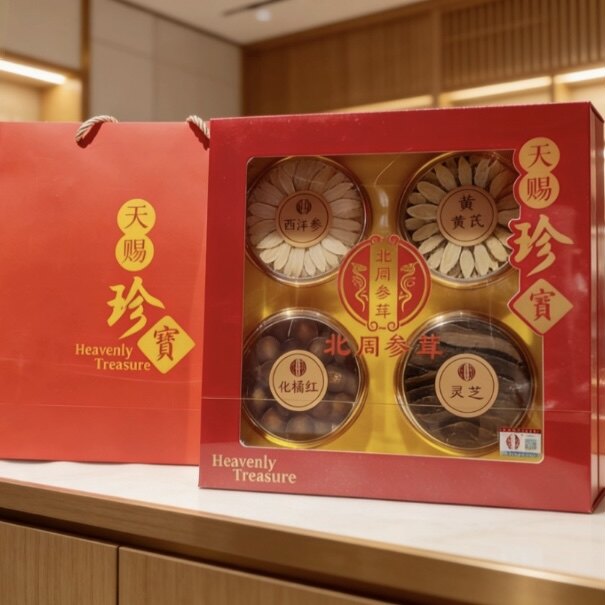 北同参茸天赐珍礼四宝西洋参灵芝黄芪化橘红陈皮滋补养身正品送礼