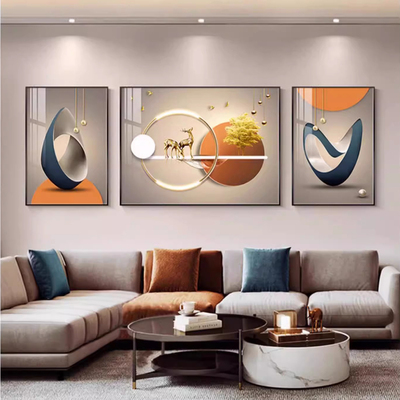 轻奢沙发背景墙挂画高档大气三联