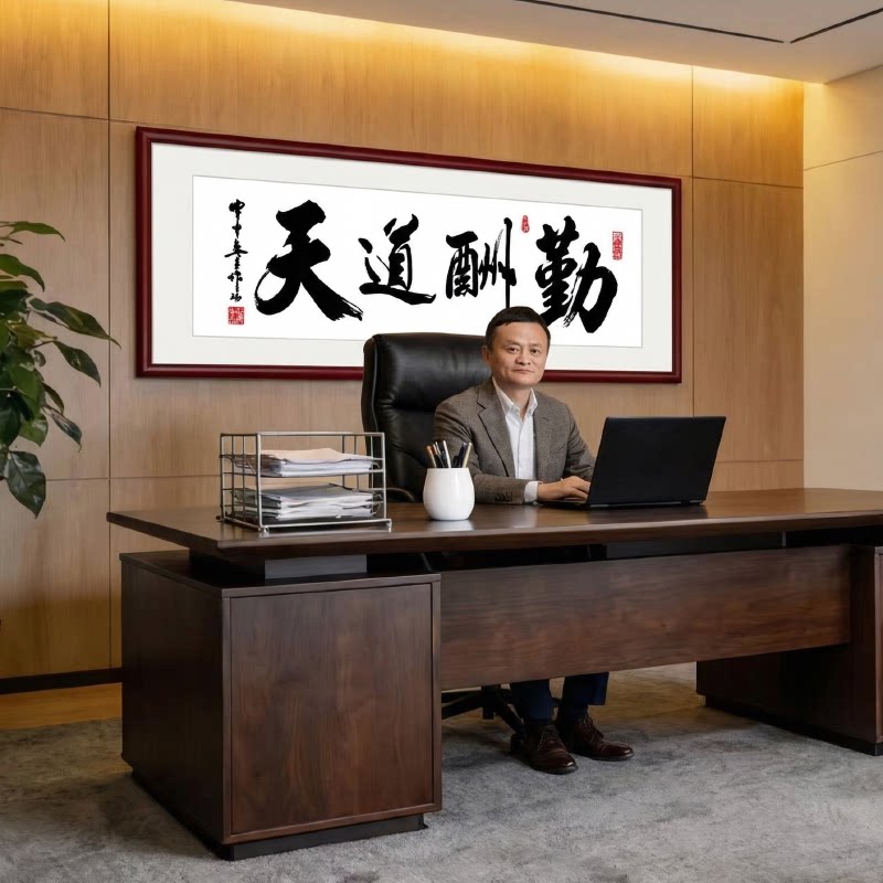 新中式天道酬勤禅意书法装饰画2026新款办公室宣纸挂画客厅背景墙