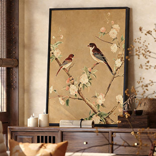 宋代美学斗柜摆画新中式 饰画茶室花鸟画 卧室挂画客厅沙发背景墙装