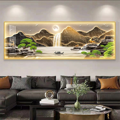 流水生财led灯轻奢客厅装饰画沙发背景墙挂画壁画简约现代高级感
