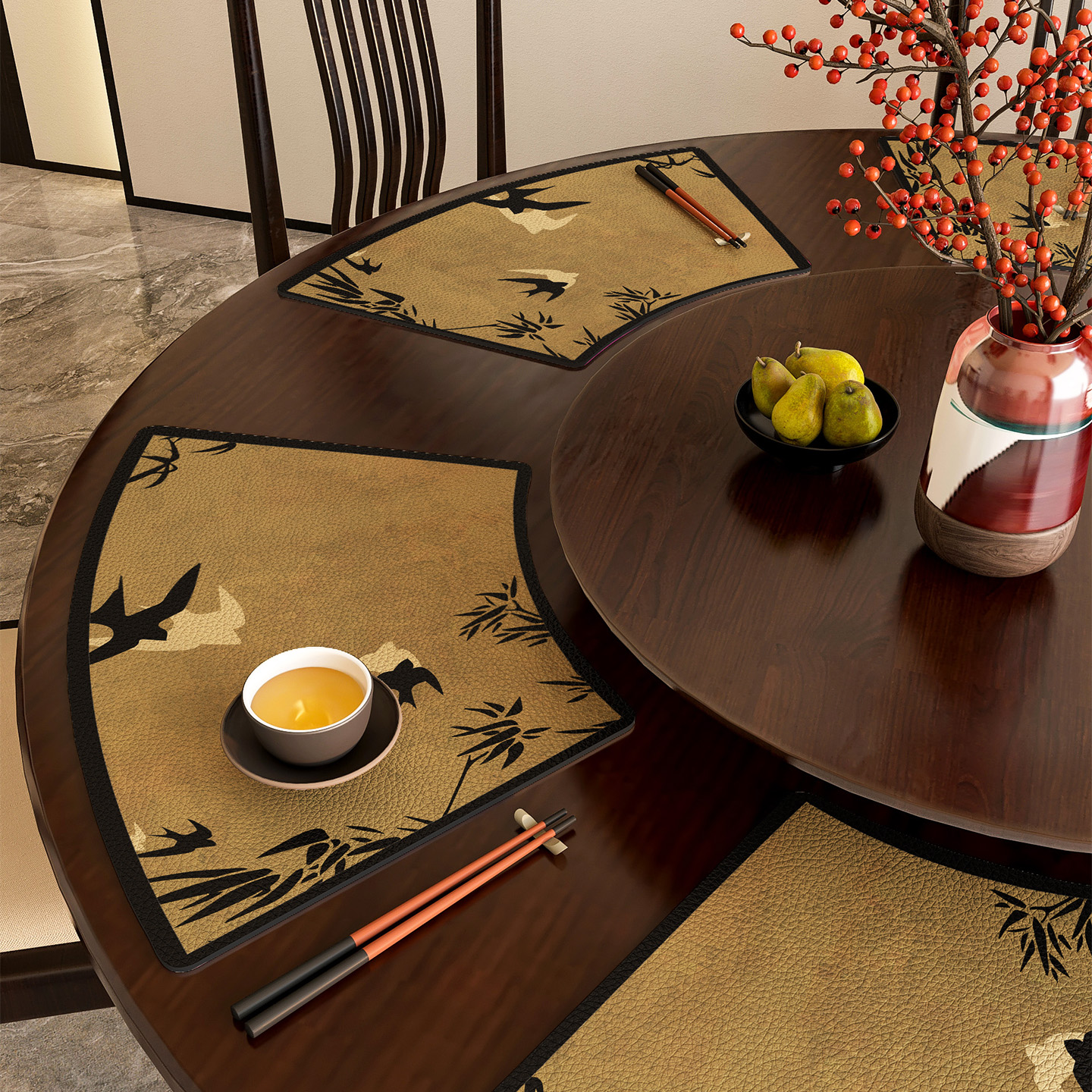 圆桌扇形餐垫中式免洗隔热餐具垫皮革茶几垫防烫垫防水防油餐桌垫