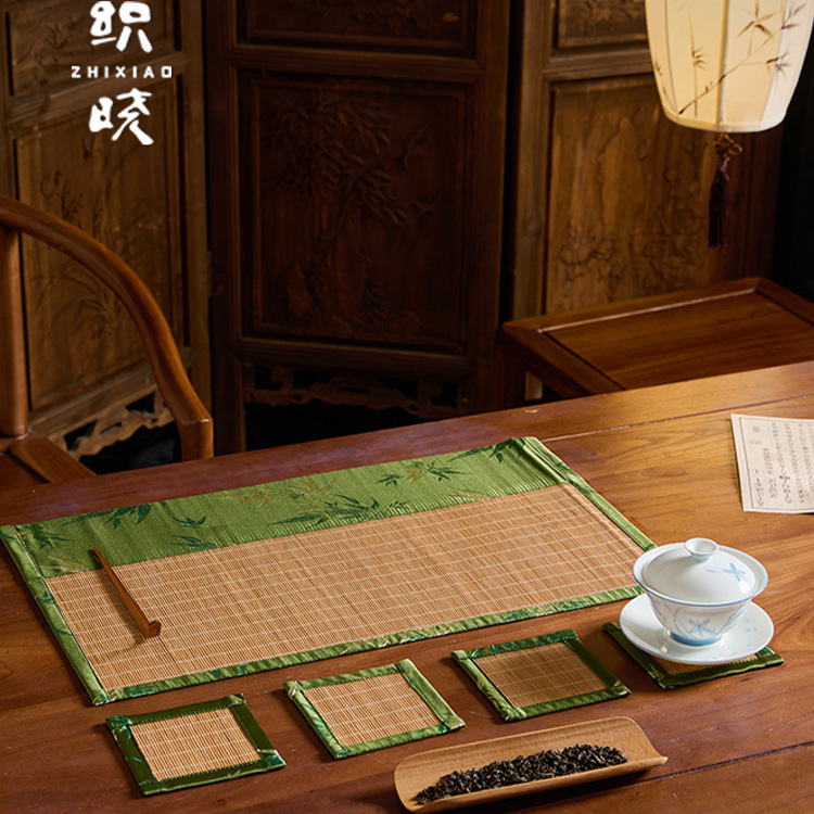 新中式禅意竹席茶席餐桌茶几茶桌布垫布国风竹编美学桌旗茶台茶旗