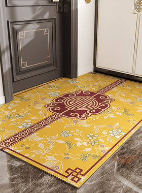新中式免洗防滑可裁剪家用进宅PVC可擦洗黄色高级感地垫入户门垫