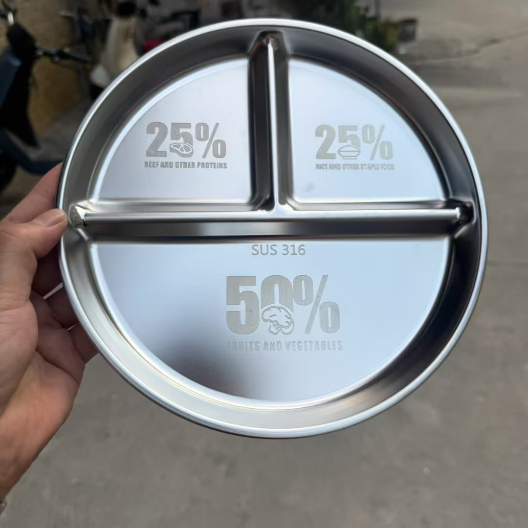 211减脂餐盘分格减肥专用316不锈钢大人健身一人食定量三格分餐盘