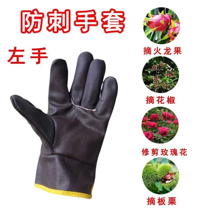 防玫瑰花刺手套摘花椒牛皮手套防扎防穿刺手套摘栗子月季玫瑰火龙