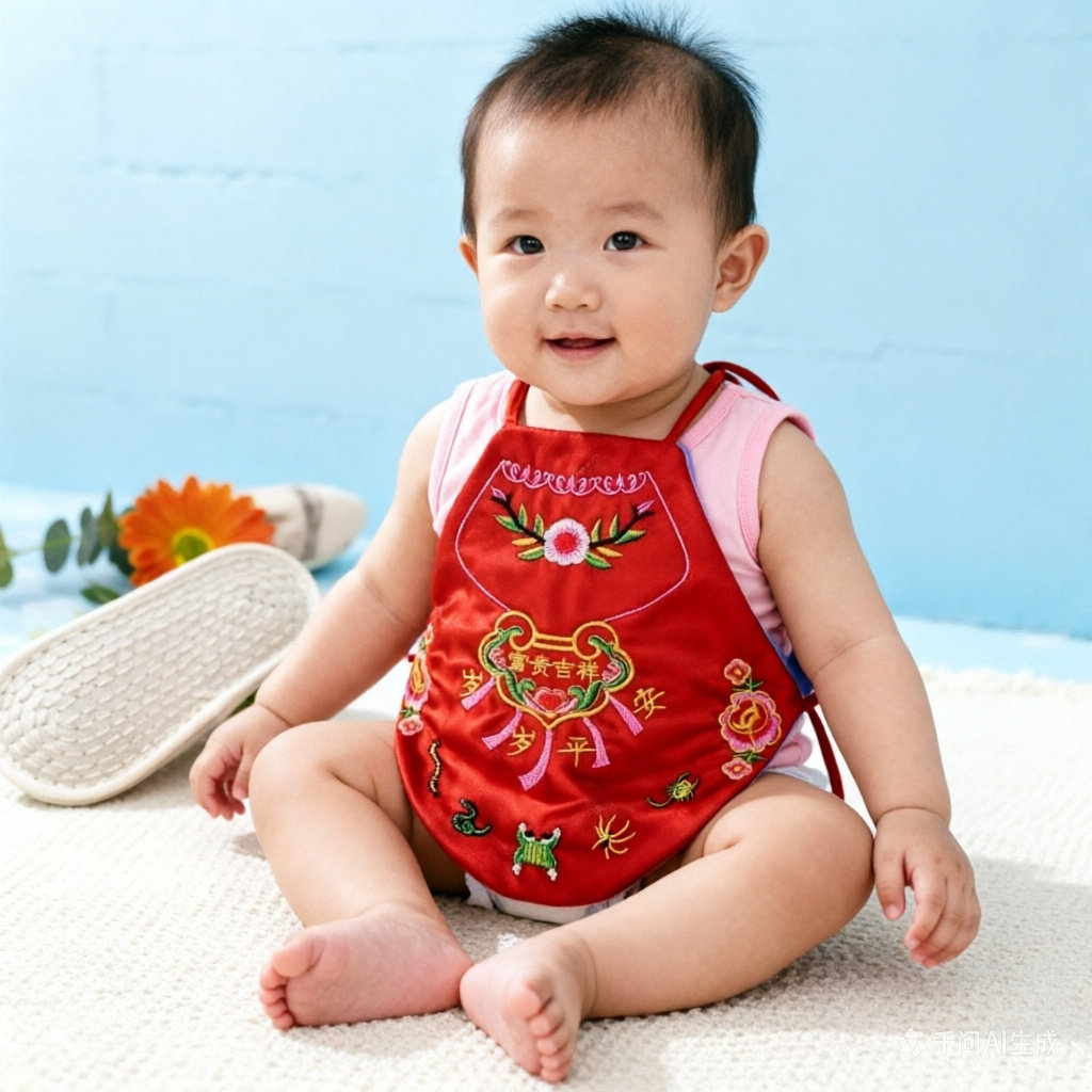 五毒肚兜婴儿手工民间夏季宝宝刺绣五毒肚兜透气满月生日抓周拍照