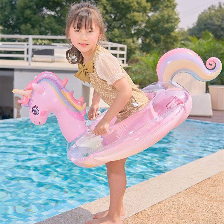 宝宝坐式游泳圈网红ins彩虹马儿童座圈加厚婴幼儿坐圈独角兽游泳